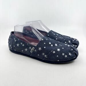 TOMS Navy/White Star Print Slip-On Women's US9 UK7 Loafers Shoes Flats Round Toe